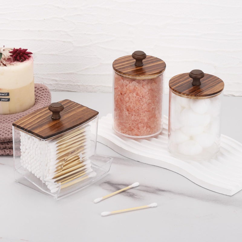 تي بيست ماكس tbestmax qtips حامل حاوية الحمام، 10oz كبير qtips موزع حامل الكرة القطن، منظم جرة الصيدلي البلاستيك الشفاف لتخزين مسحة القطن، منصات القطن المستديرة، يختار الخيط - Image 5